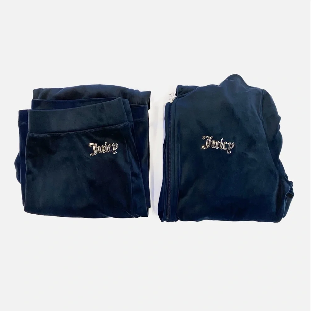 Juicy Couture Y2K Regal Blue Velour Tracksuit Hoodie (L) & Pants (M) - Picture 2 of 16